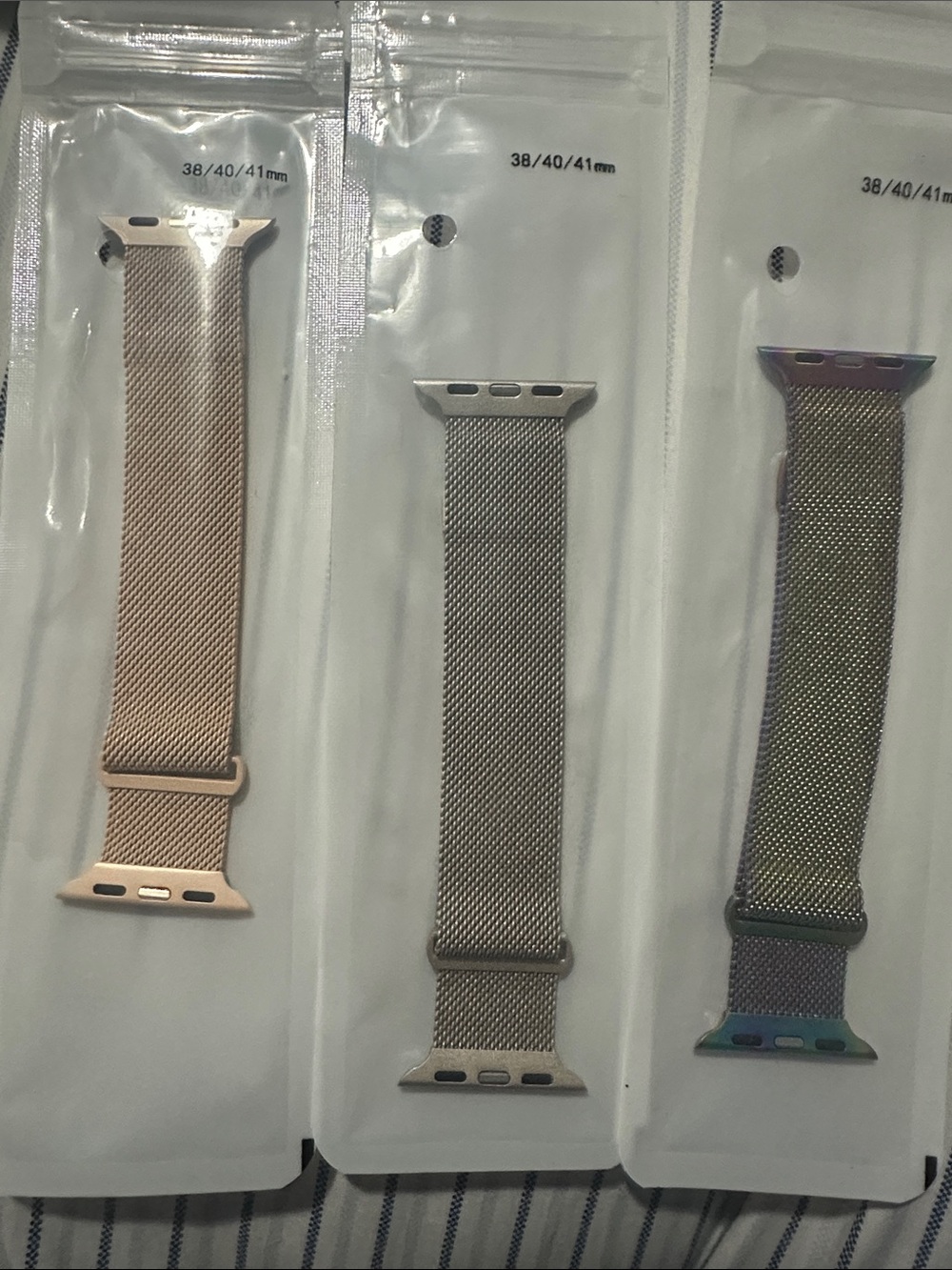 3x Apple Stainless Steel Milanese Loop Watch Bands - Rose Gold, Silver, Rainbow